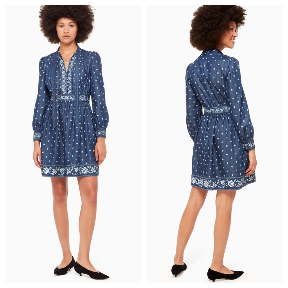 Kate Spade Bandana Denim Tie-Neck Dress